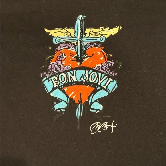 Bon Jovi Limited Edition Sword Heart Logo Hard Rock Cafe Black Tee Size L - Picture 2 of 8